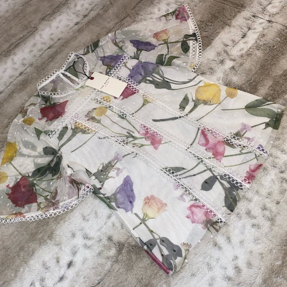 NWT💕TED BAKER Arelln Floral High Neck Top With Lace Details Size 0 - Picture 5 of 16